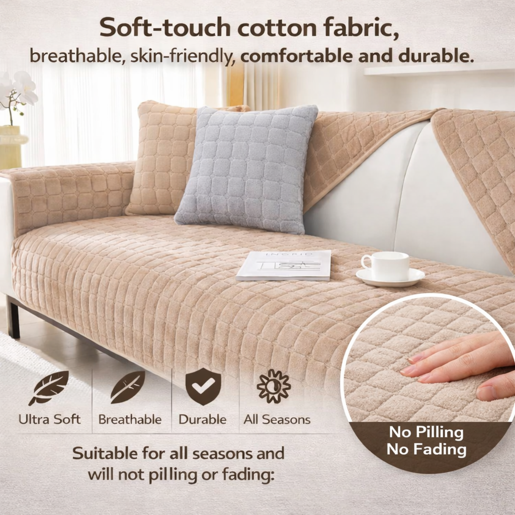 Non-Slip Velvet Quilted Fleece Plush Sofa Couch Cover