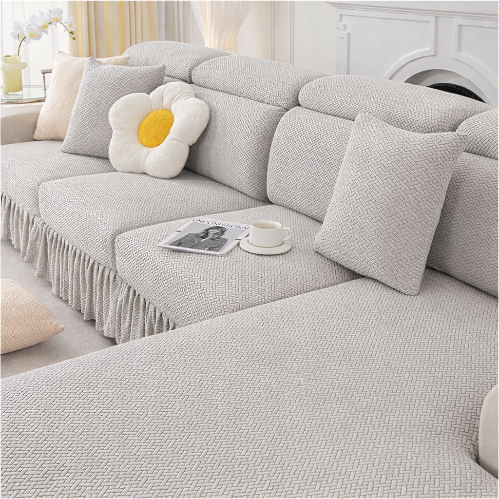 Jacquard Anti-Slip Velvet L Shaped Skirt Cushion Sofa Couch Cover
