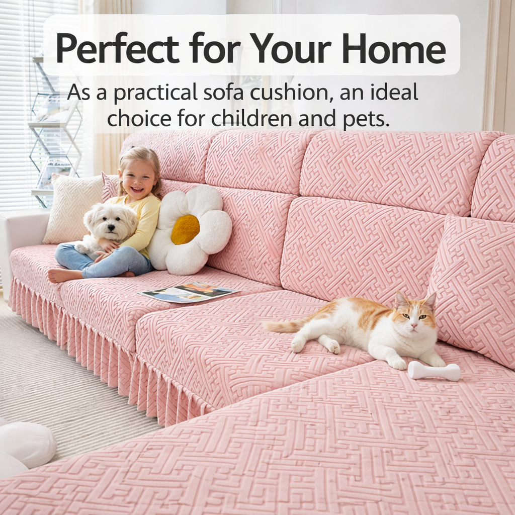 Jacquard Geometric Anti-Slip L Shaped Skirted Cushion Sofa Couch Cover