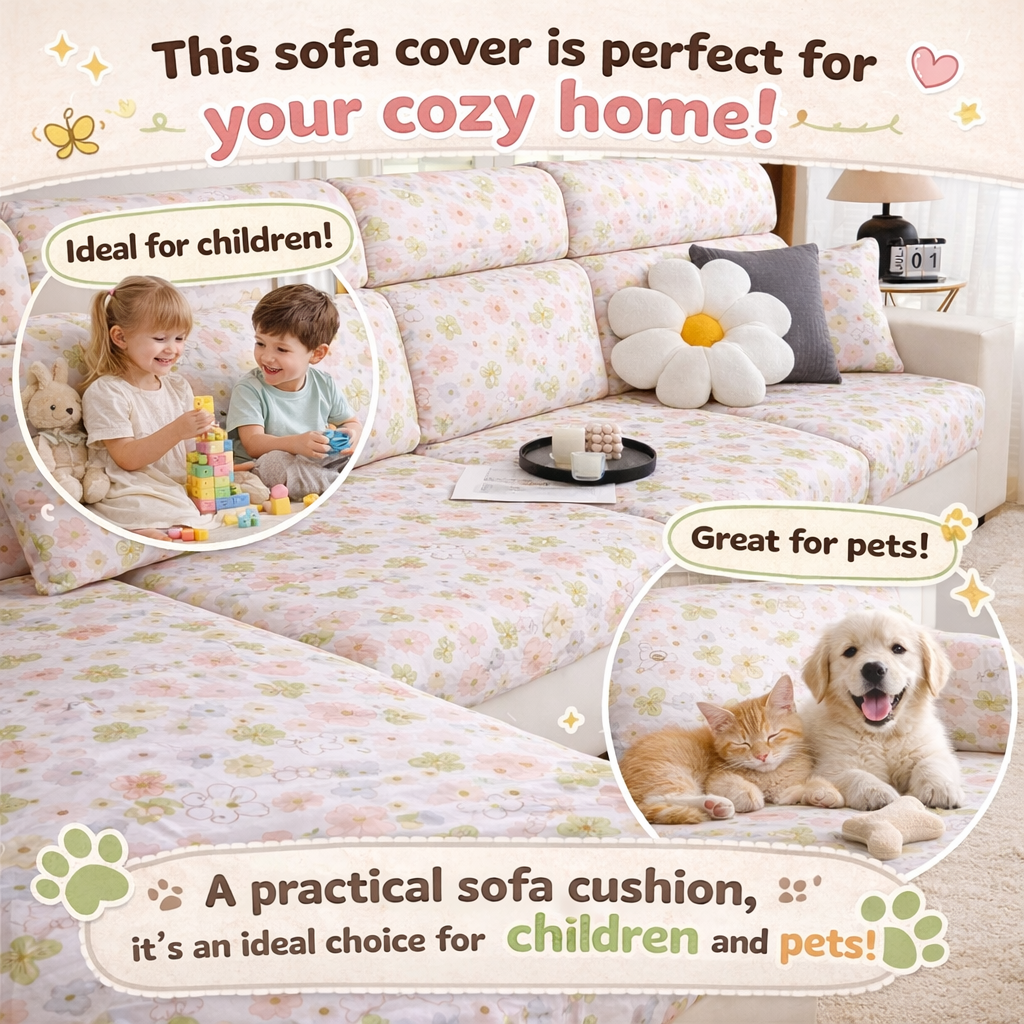 Floral Anti-Slip L Shaped Cushion Sofa Couch Cover