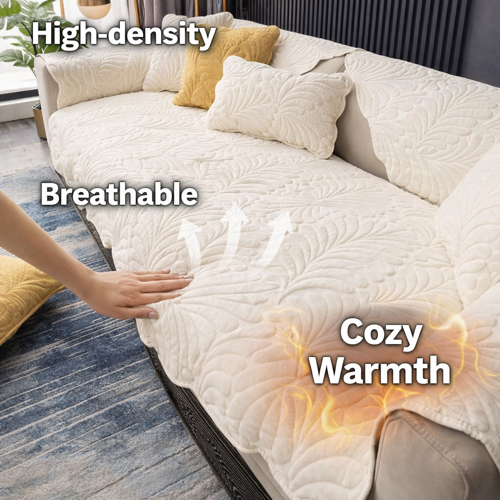 Non Slip Chenille Plush Quilted Mat Couch Sofa Cover