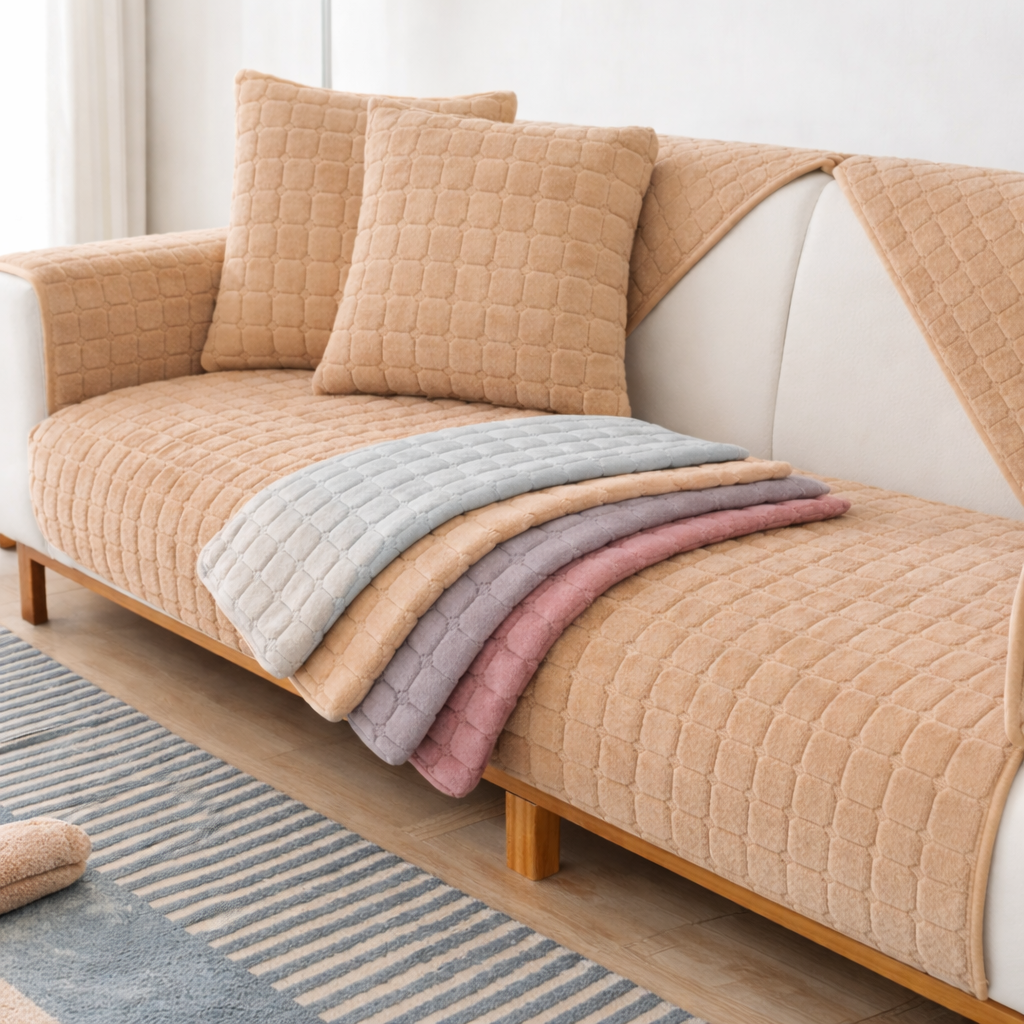 Non-Slip Velvet Quilted Fleece Plush Sofa Couch Cover