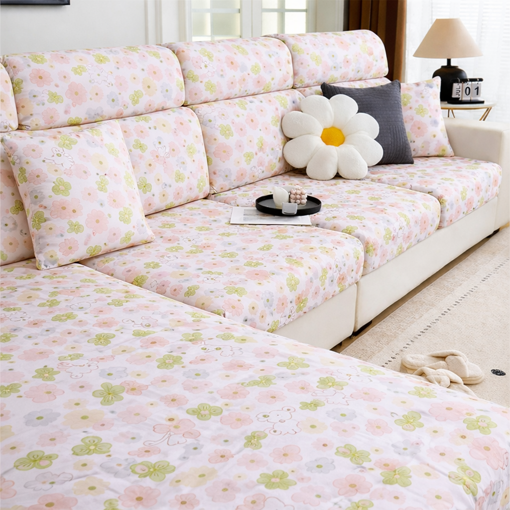 Floral Anti-Slip L Shaped Cushion Sofa Couch Cover