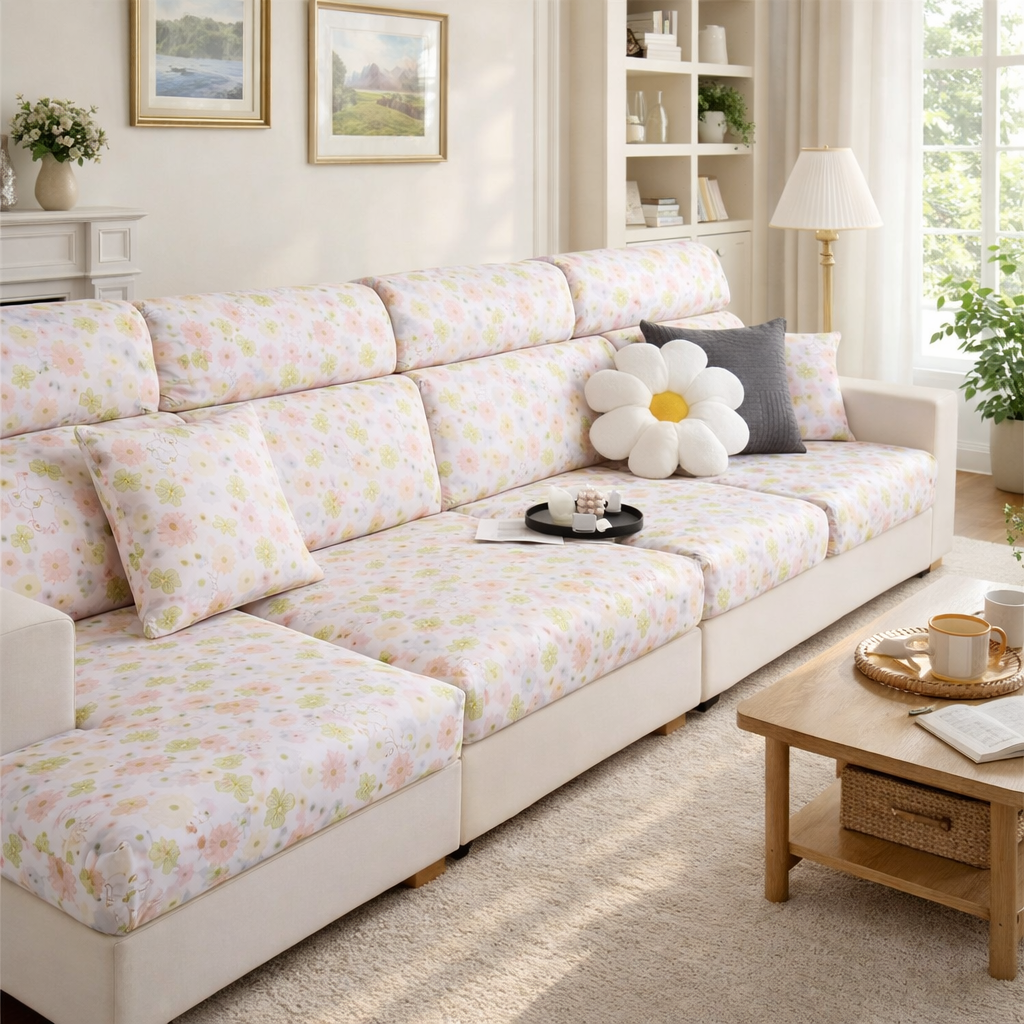 Floral Anti-Slip L Shaped Cushion Sofa Couch Cover