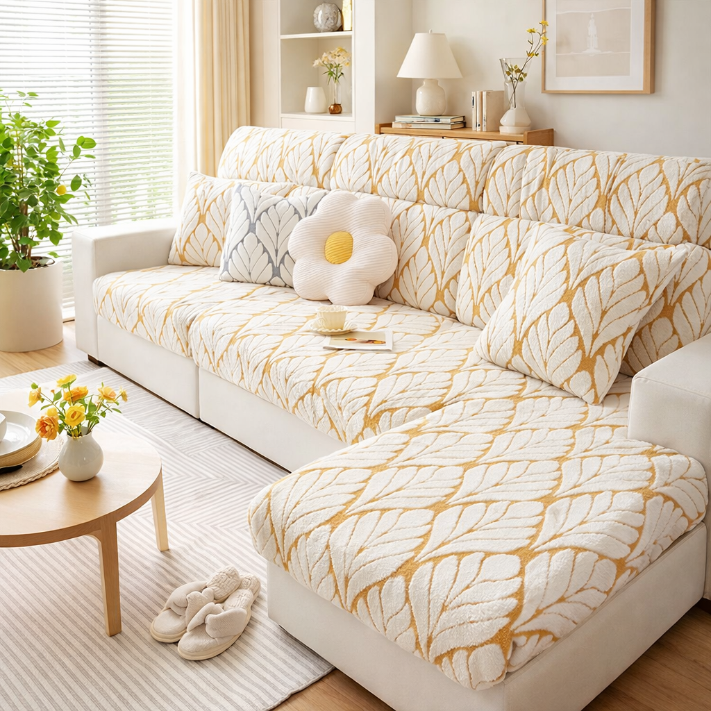 L Shaped Sectional Leaf Plush Cushion Sofa Couch Cover