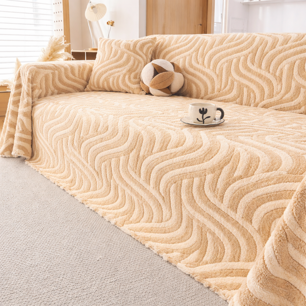 Classic Fuzzy Striped Curved Plush Sofa Couch Cover