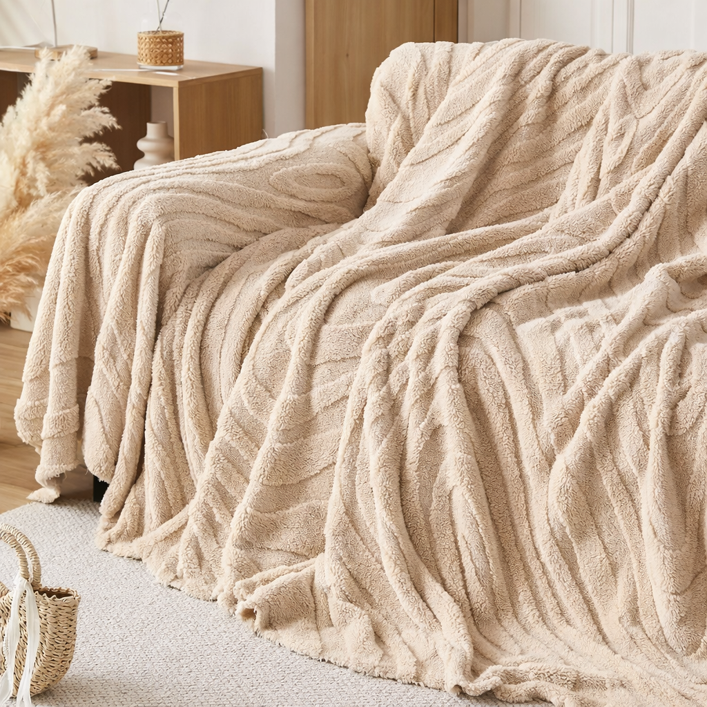 Fuzzy Plush Stripped Anti-Slip Sofa Couch Cover