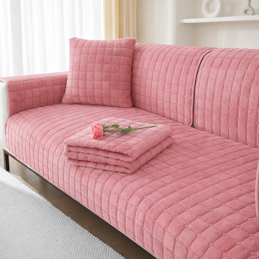 Non-Slip Velvet Quilted Fleece Plush Sofa Couch Cover