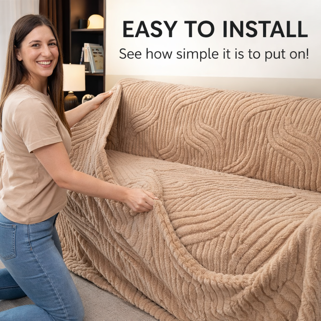 Classic Fuzzy Curved Striped Plush Sofa Couch Cover