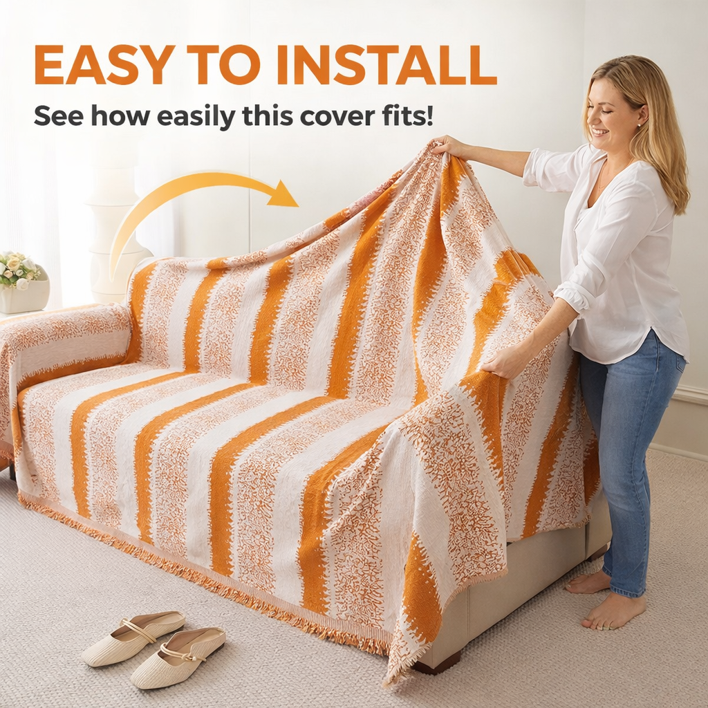 Non Slip Chenille Striped Tassels Sofa Couch Cover
