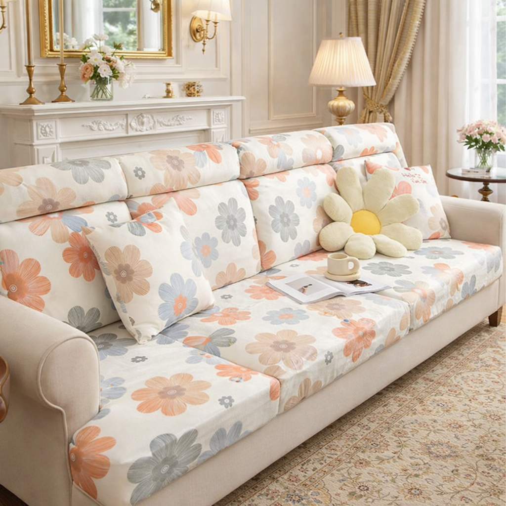 Anti-Slip L Shaped Pastel flora Cushion Sofa Couch Cover