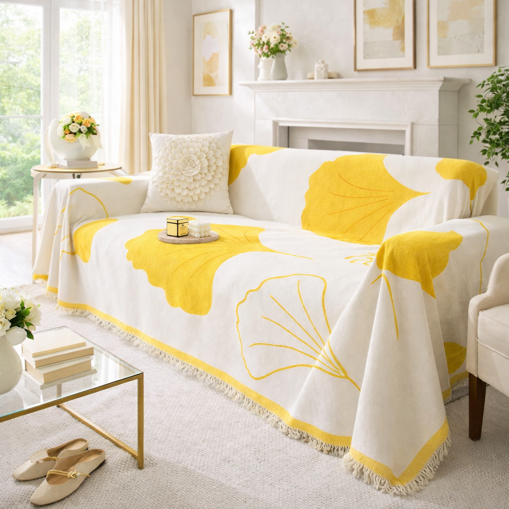 Reversible Modern Chenille Tassels Sofa Couch Cover