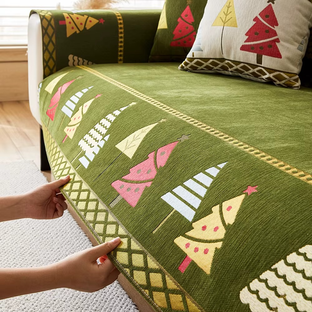 Chenille Christmas Non Slip Sofa Couch Cover