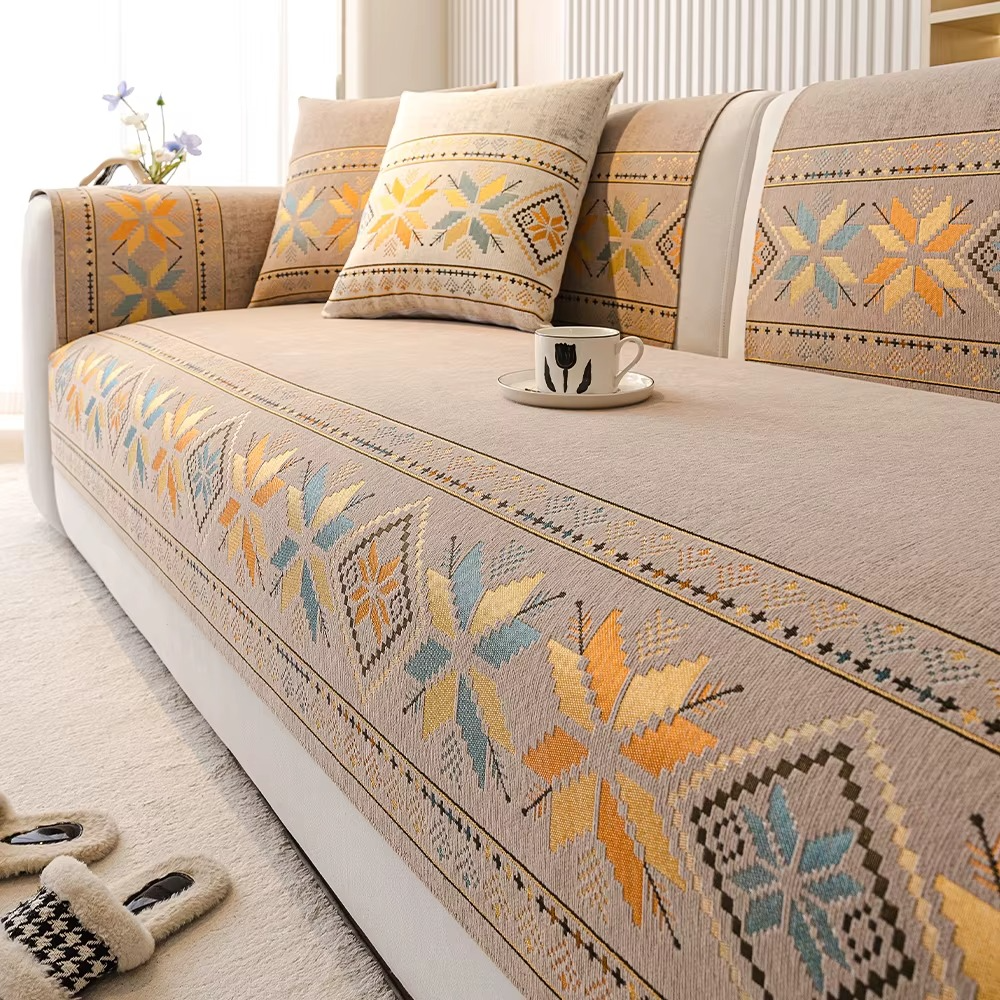 Non Slip Boho Chenille Geometric Sofa Couch Cover