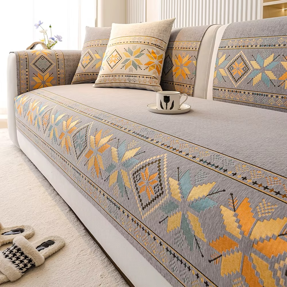 Non Slip Boho Chenille Geometric Sofa Couch Cover