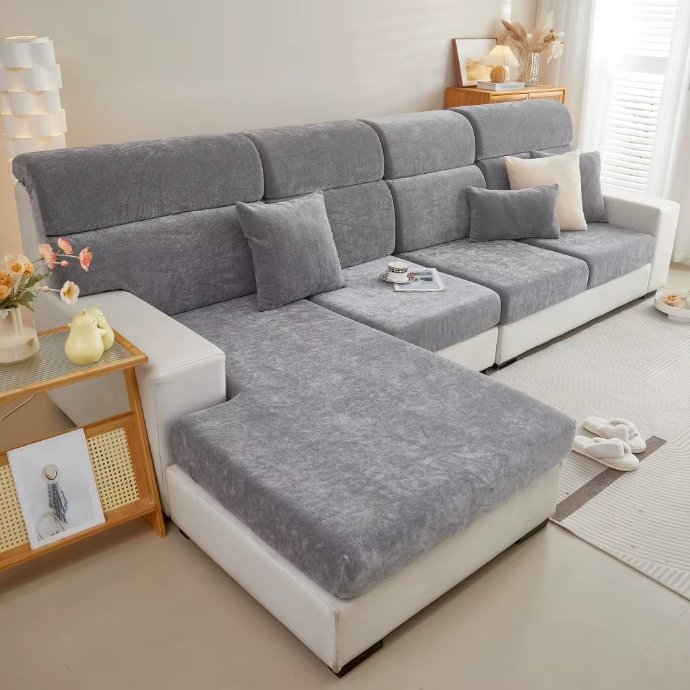 L Shaped Velvet Cushion Slipcover Sofa Couch Cover