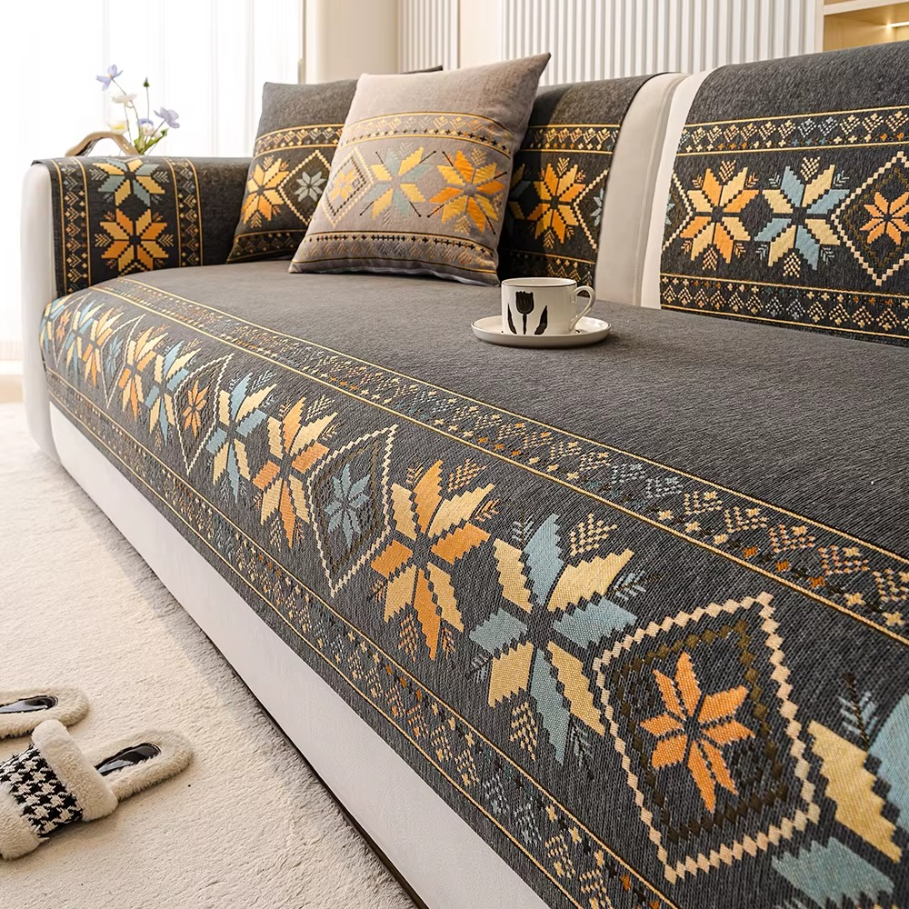 Non Slip Boho Chenille Geometric Sofa Couch Cover