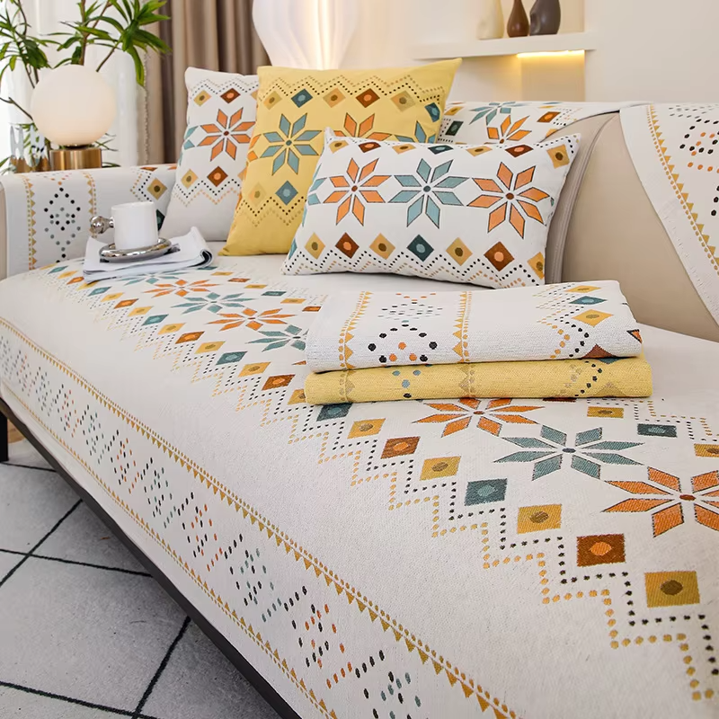 Boho Chenille Geometric Non Slip Sofa Couch Cover