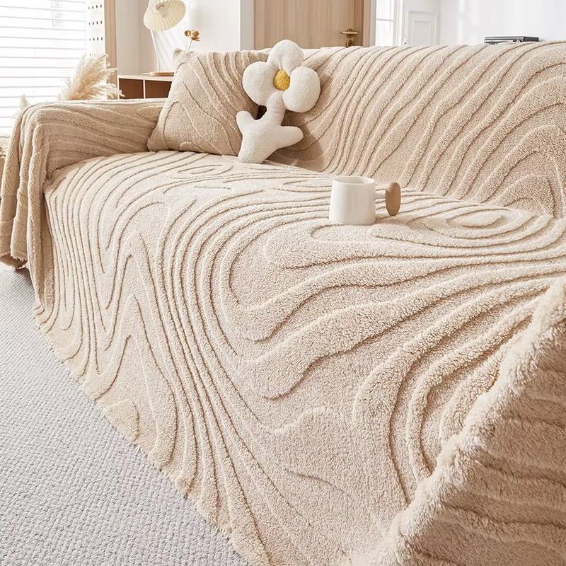 Fuzzy Plush Stripped Anti-Slip Sofa Couch Cover