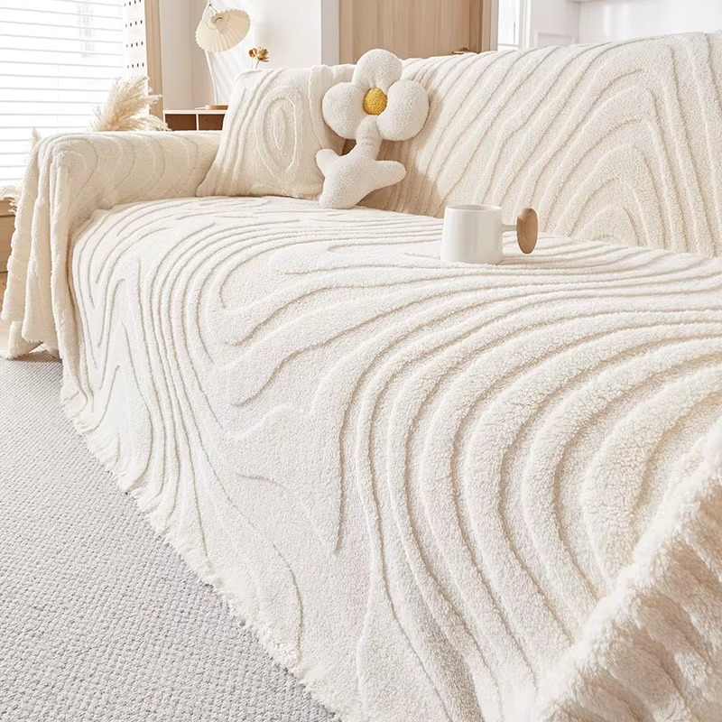 Fuzzy Plush Stripped Anti-Slip Sofa Couch Cover