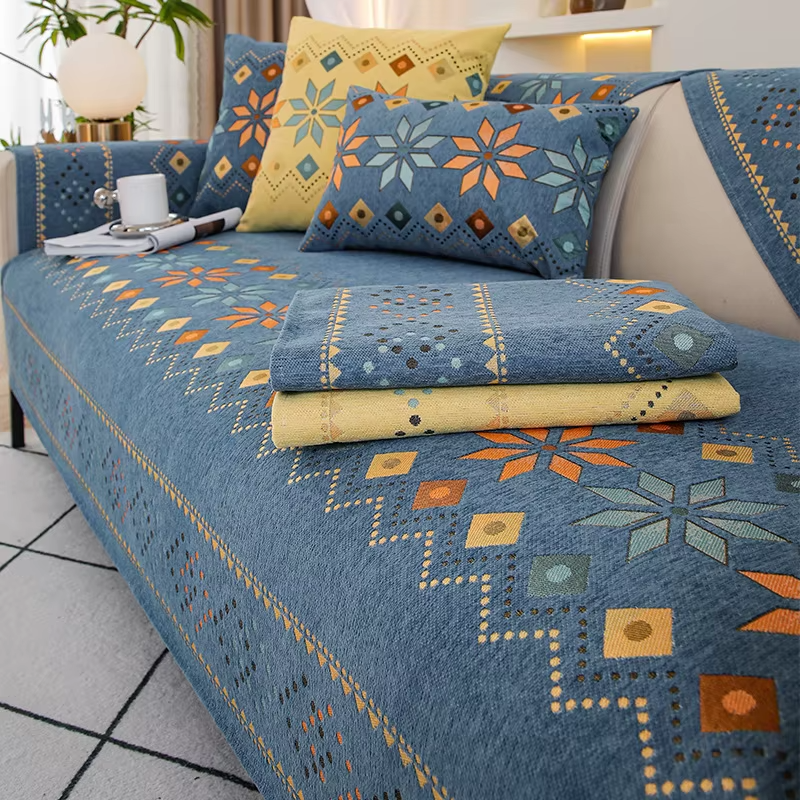 Boho Chenille Geometric Non Slip Sofa Couch Cover