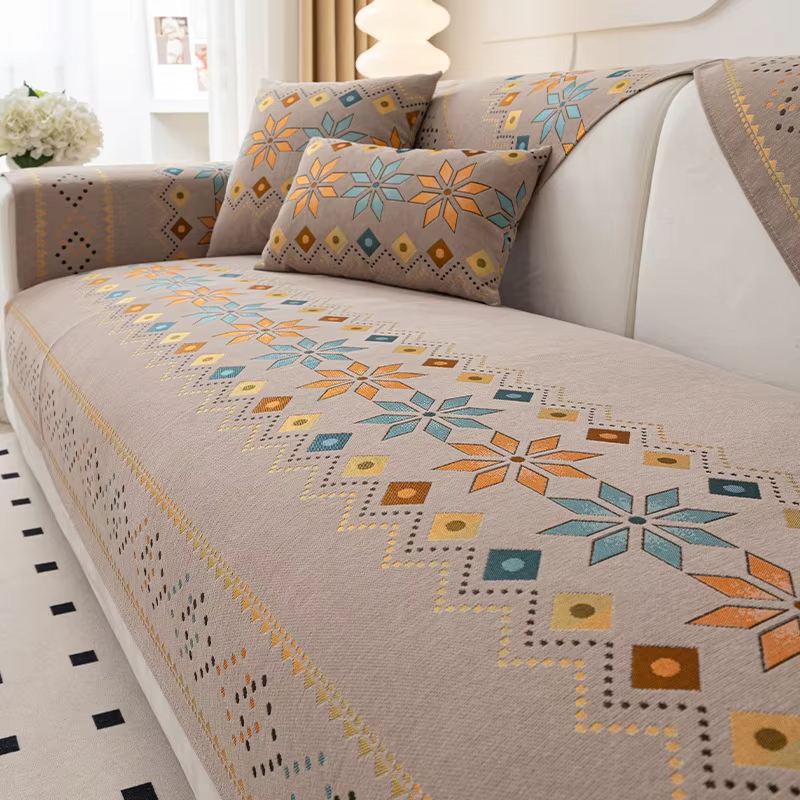 Boho Chenille Geometric Non Slip Sofa Couch Cover