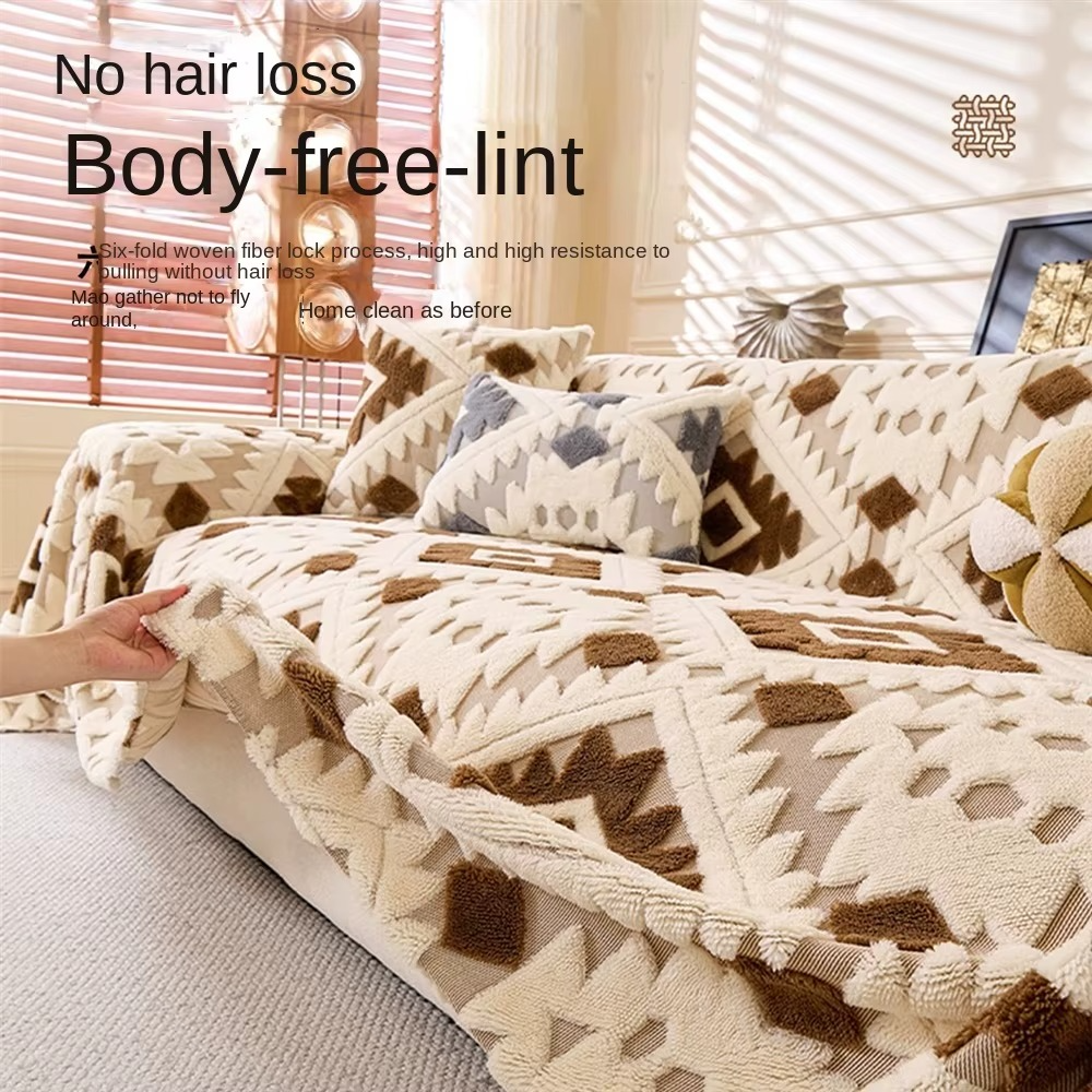 Non Slip Boho Fuzzy Geometric Sofa Couch Cover