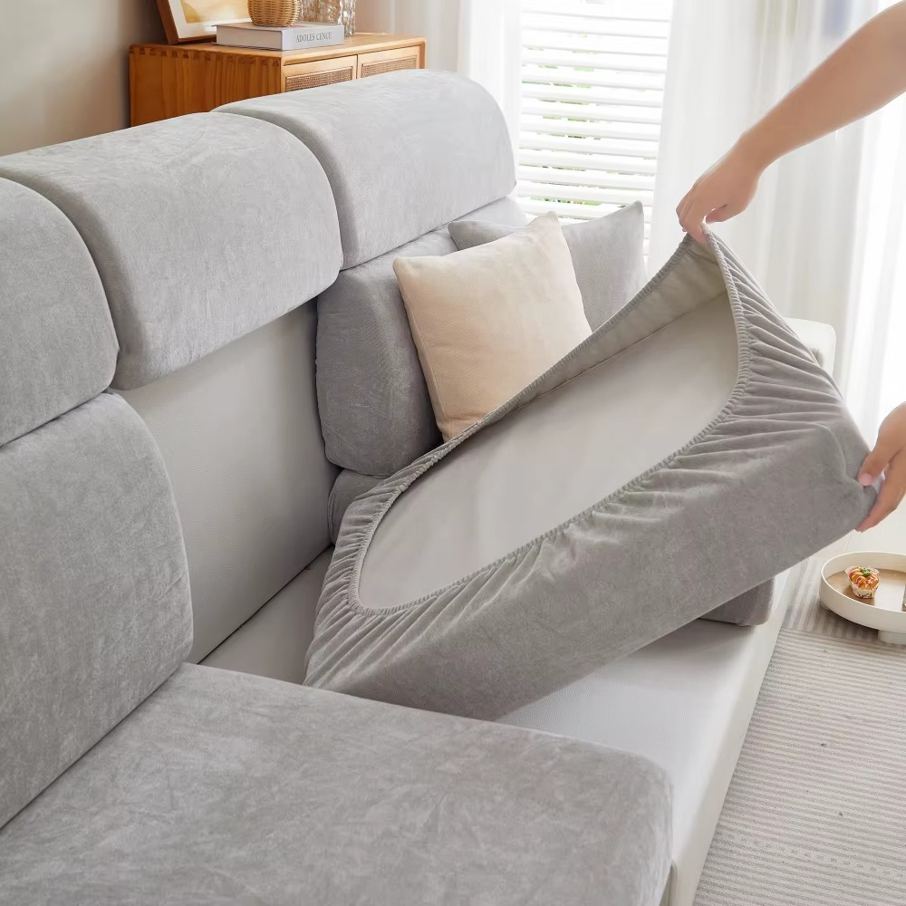 L Shaped Velvet Cushion Slipcover Sofa Couch Cover