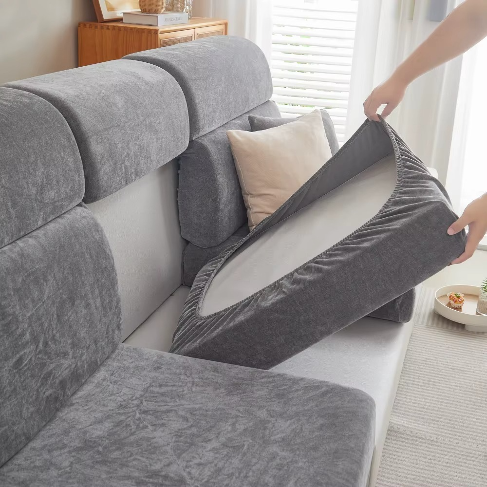 L Shaped Velvet Cushion Slipcover Sofa Couch Cover