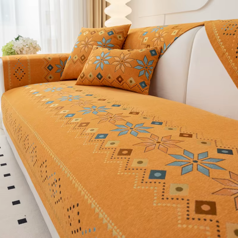 Boho Chenille Geometric Non Slip Sofa Couch Cover