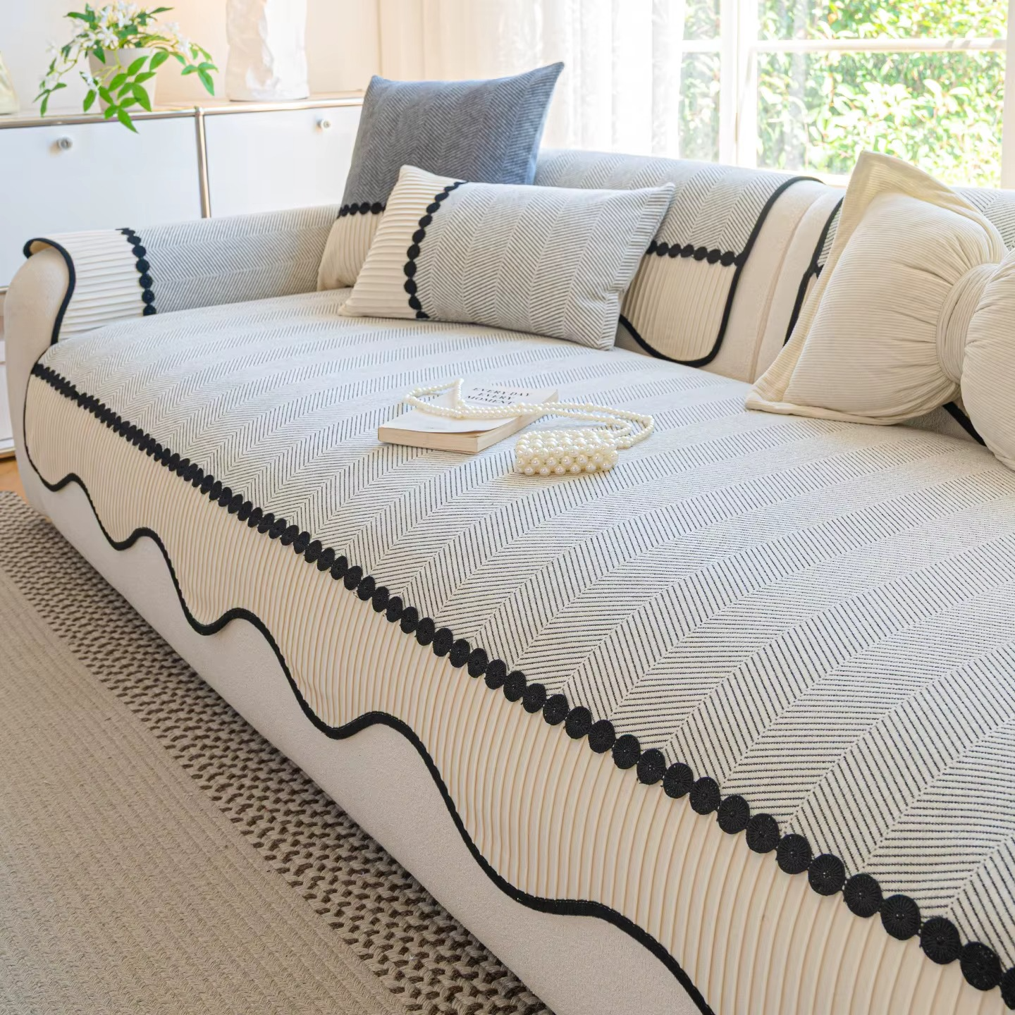 Non Slip Striped Sofa Couch Cover