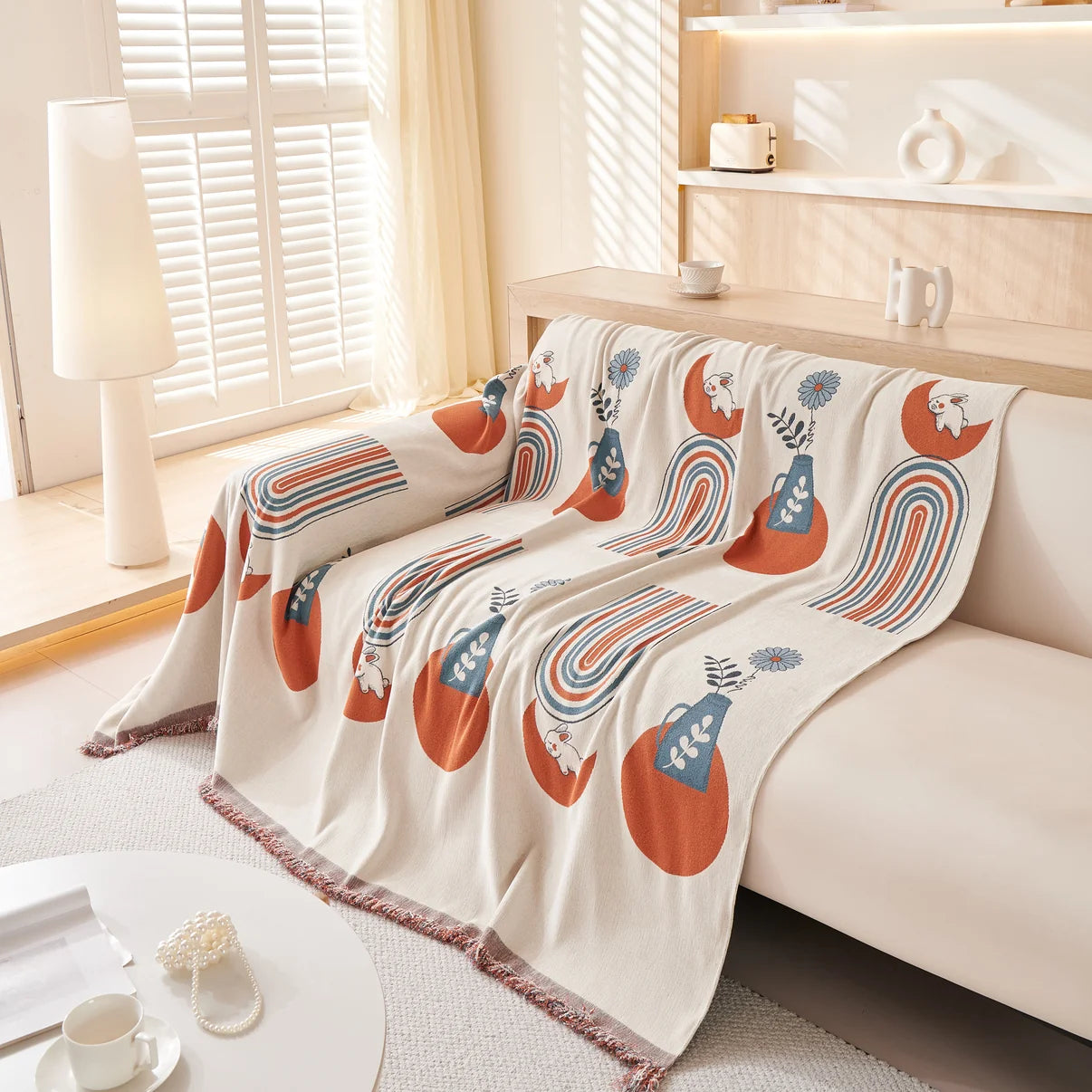 Non-Slip Geometric Diamond Chenille Tassels Sofa Couch Cover