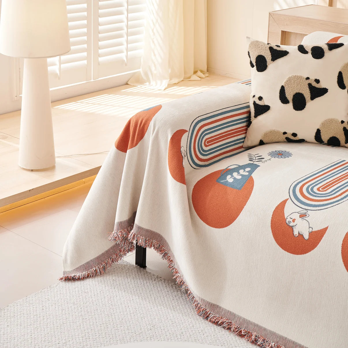 Non-Slip Geometric Diamond Chenille Tassels Sofa Couch Cover