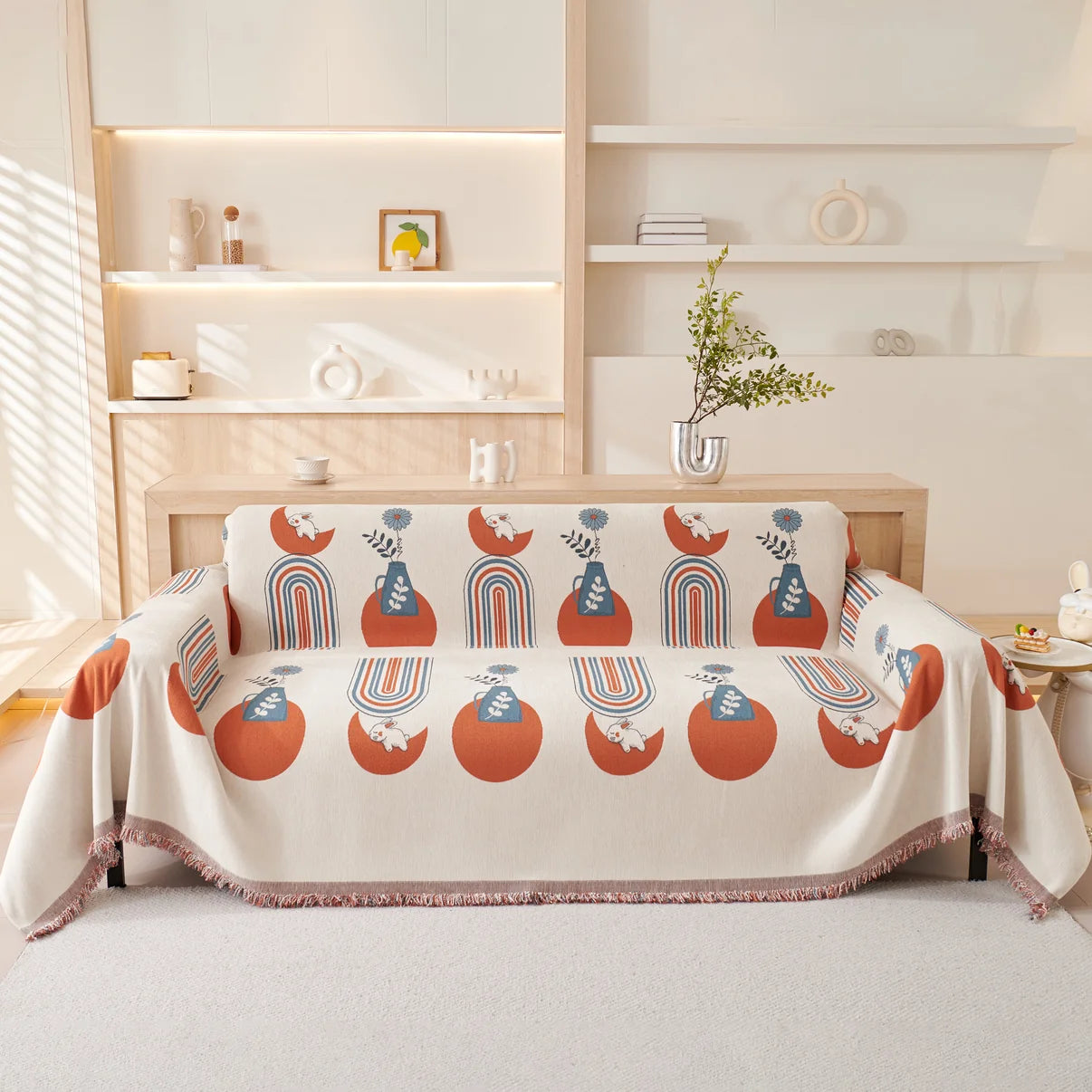 Non-Slip Geometric Diamond Chenille Tassels Sofa Couch Cover
