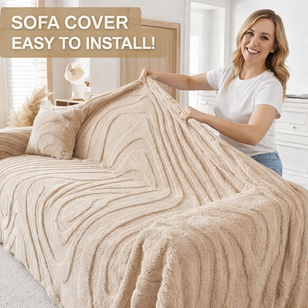 Fuzzy Plush Stripped Anti-Slip Sofa Couch Cover