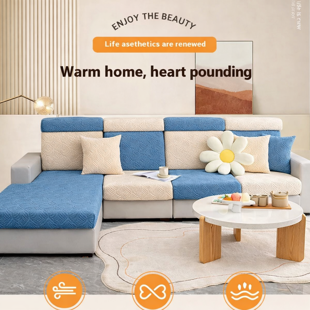 Jacquard Anti-Slip L Shaped Skirt Cushion Sofa Couch Cover