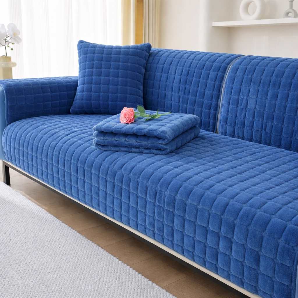 Non-Slip Velvet Quilted Fleece Plush Sofa Couch Cover