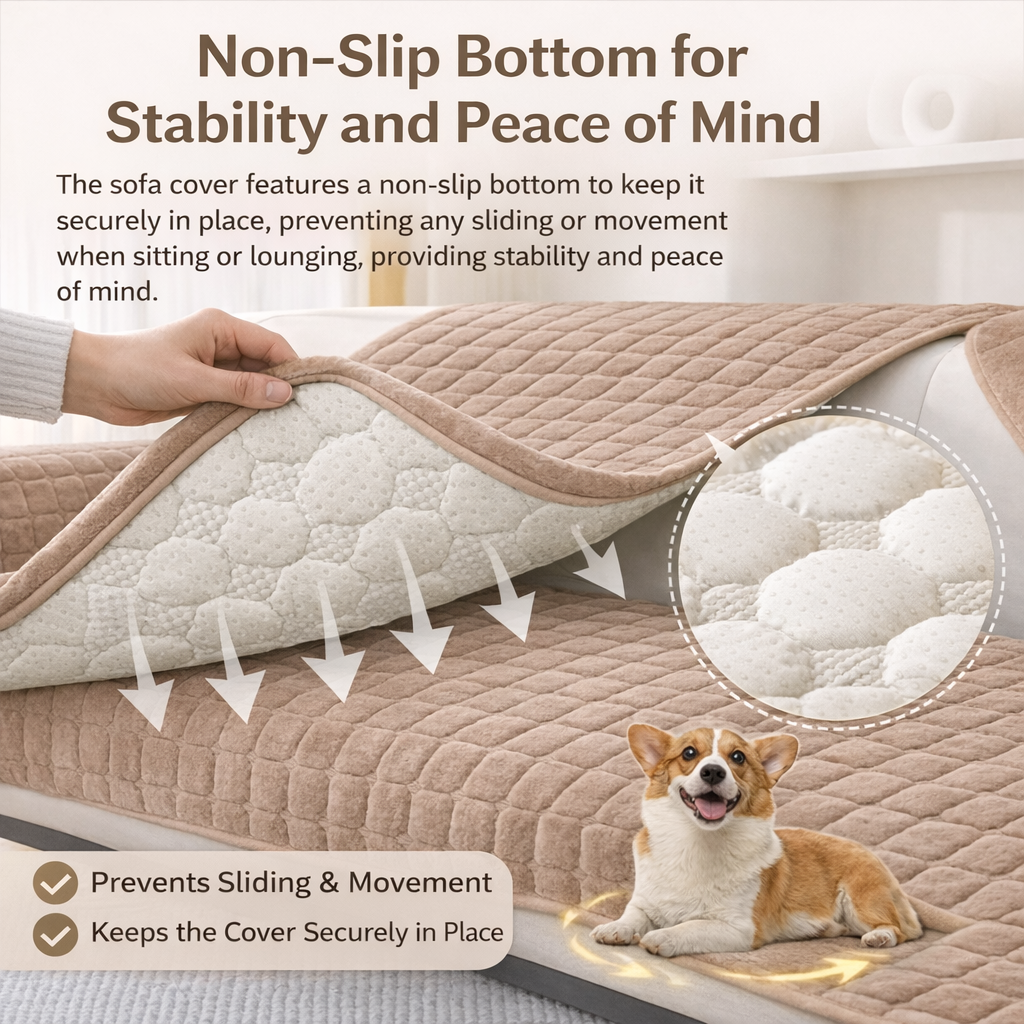 Non-Slip Velvet Quilted Fleece Plush Sofa Couch Cover