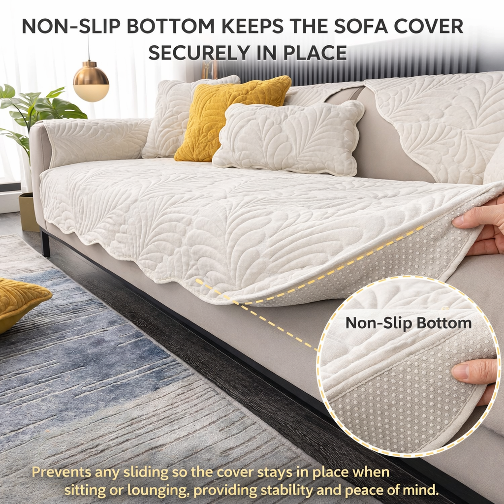 Non Slip Chenille Plush Quilted Mat Couch Sofa Cover