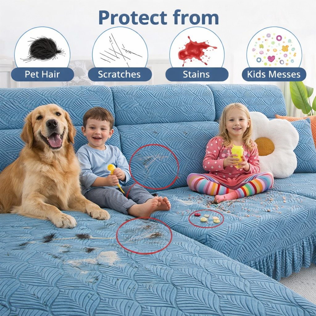 Jacquard Anti-Slip L Shaped Skirt Cushion Sofa Couch Cover