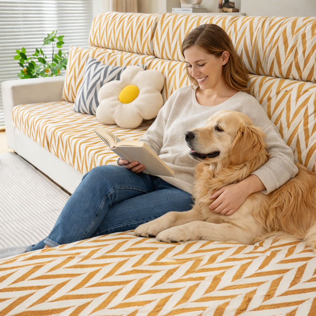 L Shaped Sectional Geometric Plush Cushion Sofa Couch Cover
