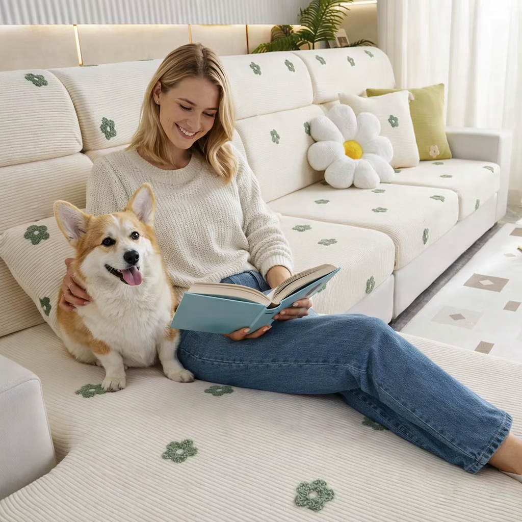 Anti-Slip Ditsy floral Cushion Sectional L Shaped Sofa Couch Cover