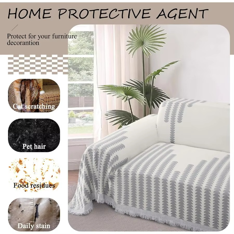 Elegance Chenille Anti-Slip Tassels Sofa Couch Cover