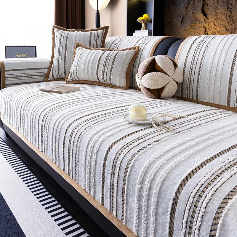 Non-slip Elegant Chenille Stripe Sofa Couch Cover
