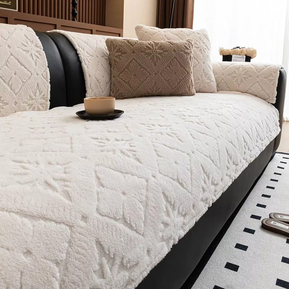 Non-Slip Jacquard Fleece Plush Sofa Couch Cover
