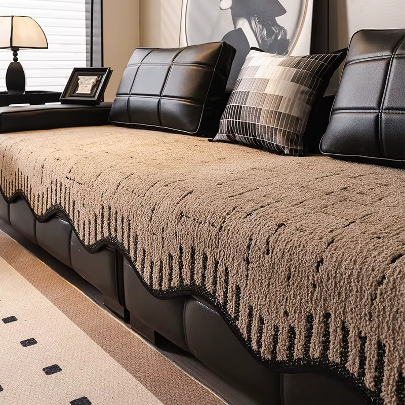 Non-Slip Wave Geometric Plush Fuzzy Furry Sofa Couch Cover