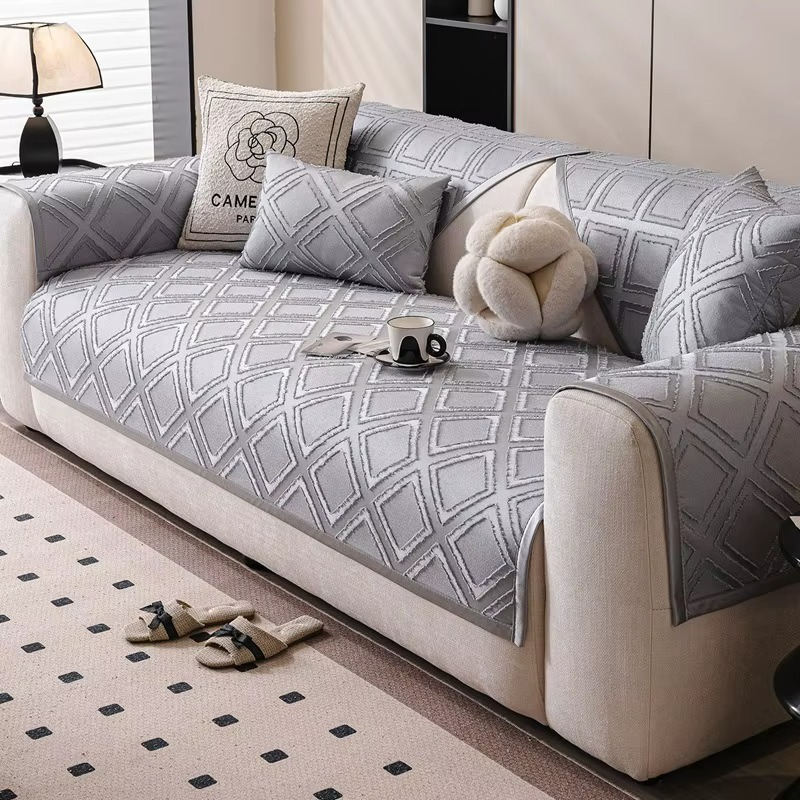 Non Slip Chenille Geometric Mat Couch Sofa Cover