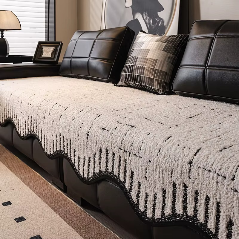 Non-Slip Wave Geometric Plush Fuzzy Furry Sofa Couch Cover