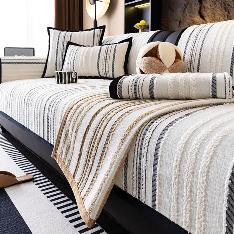 Non-slip Elegant Chenille Stripe Sofa Couch Cover