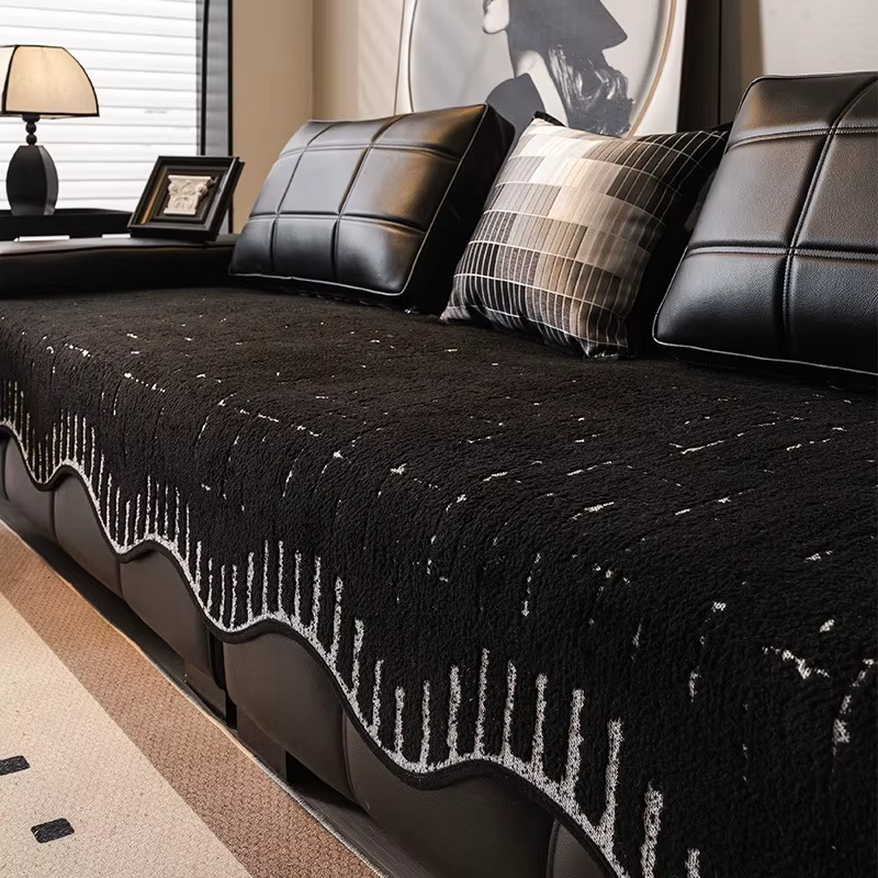 Non-Slip Wave Geometric Plush Fuzzy Furry Sofa Couch Cover